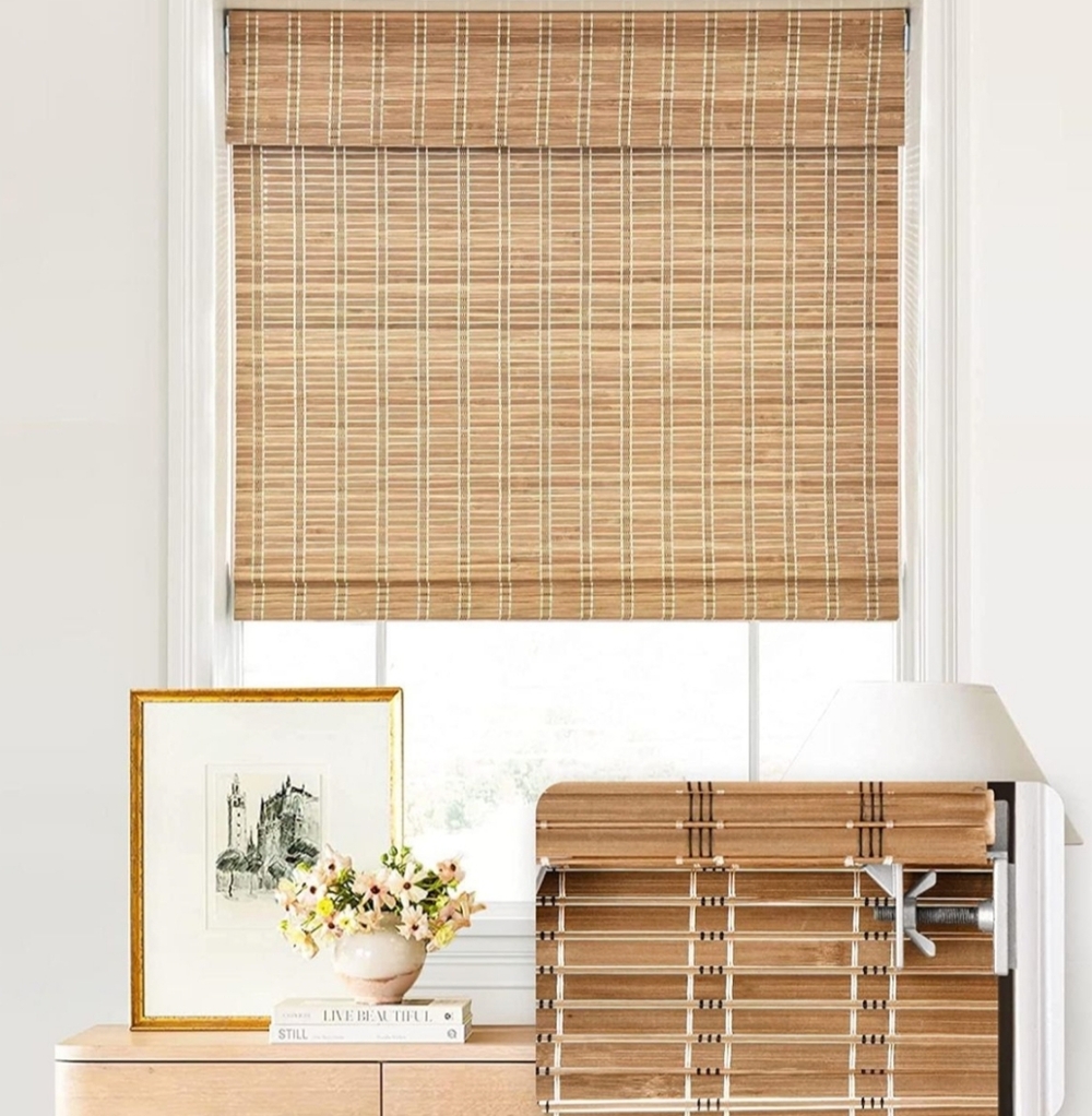 LazBlinds No Tools No Drill Cordless Bamboo Roman Shade Window Blinds 29.5x64 Br